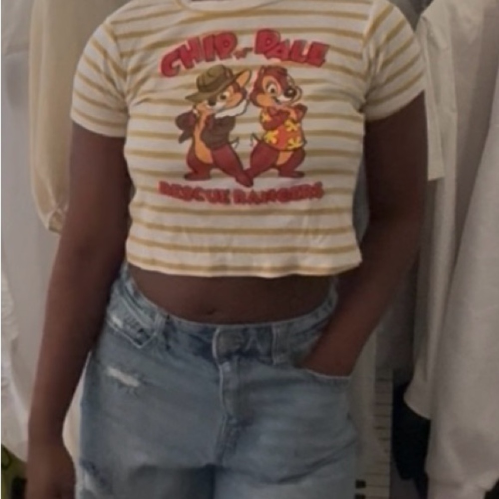 Disney Retro Striped Short Sleeve Tee Beige Brown